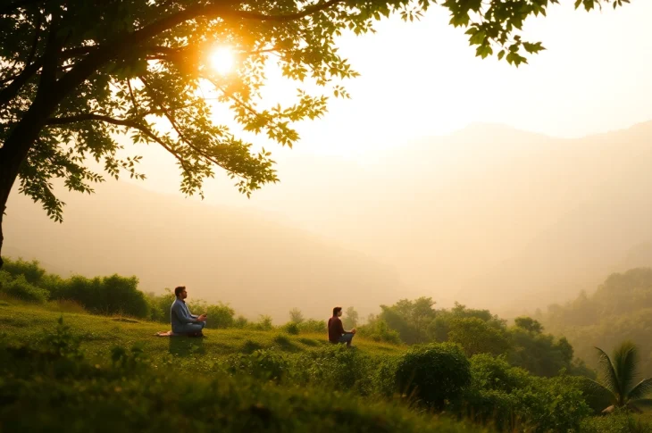 Person meditating in a tranquil valley to explore your innate potential through self-discovery.