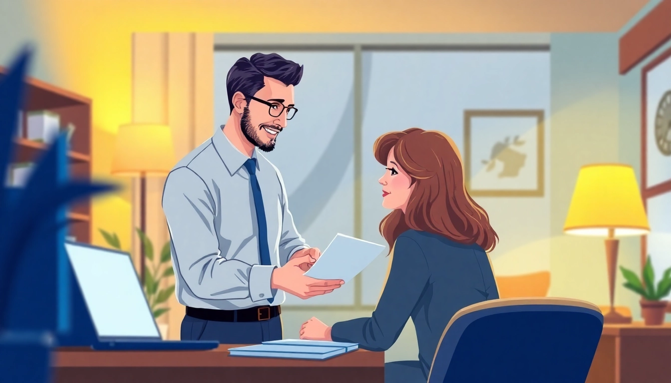 Mortgage process for brokers, showcasing a broker assisting clients with guidance and paperwork in a professional setting.