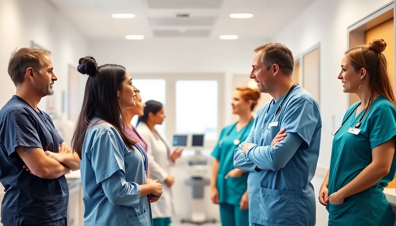Promote pflege jobs in hamburg with a vibrant workplace showcasing diverse nursing professionals in action.