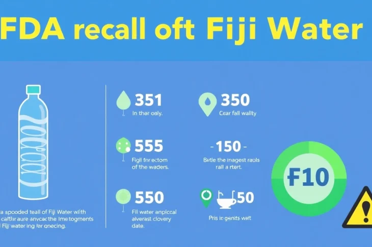 Illustrate the critical FDA recalls of Fiji water, showcasing statistics and health warnings about contaminated bottles.