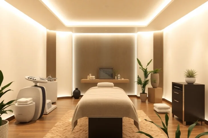 Body sculpting treatment room featuring advanced equipment in a serene atmosphere for optimal relaxation.