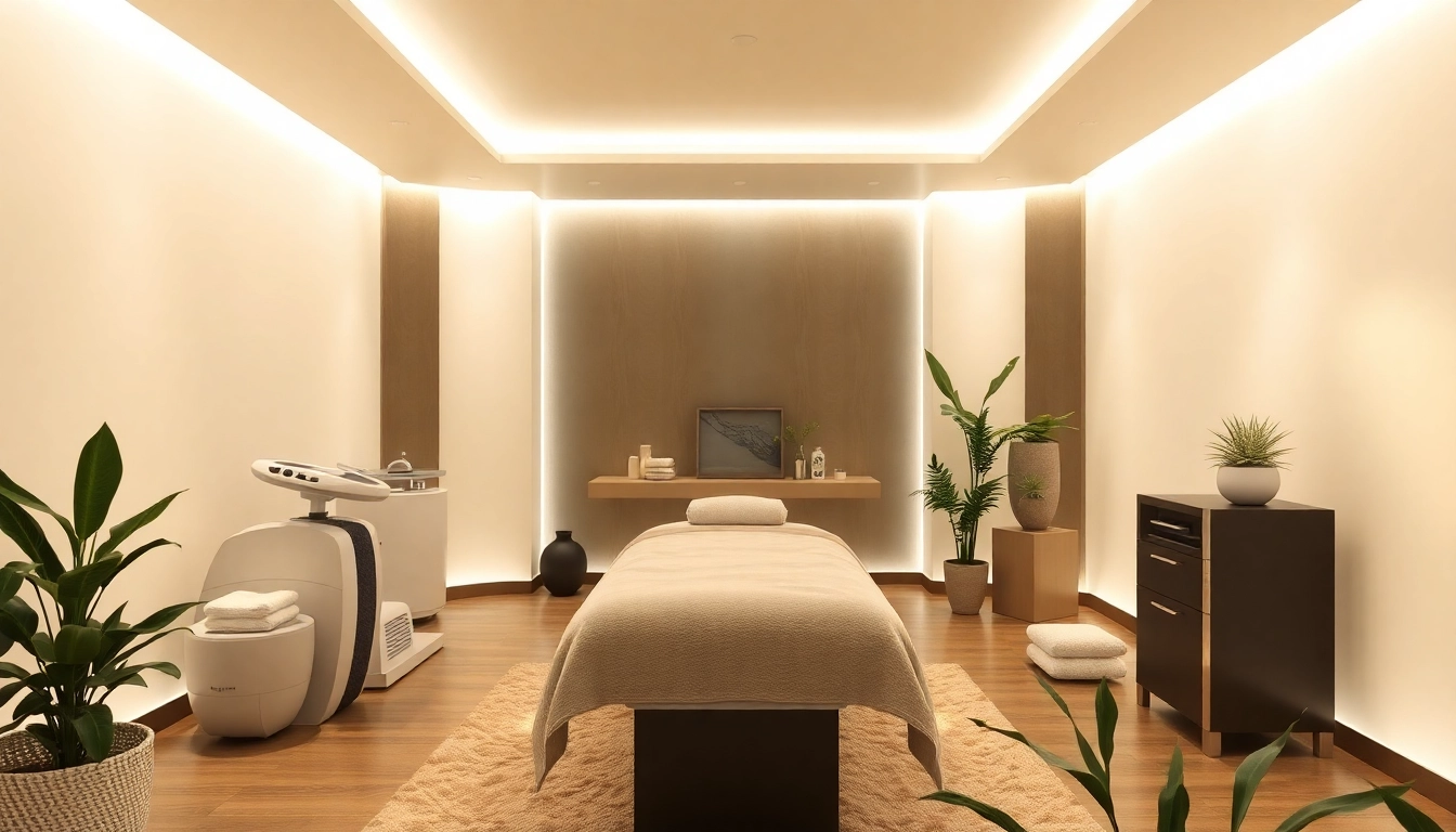 Body sculpting treatment room featuring advanced equipment in a serene atmosphere for optimal relaxation.