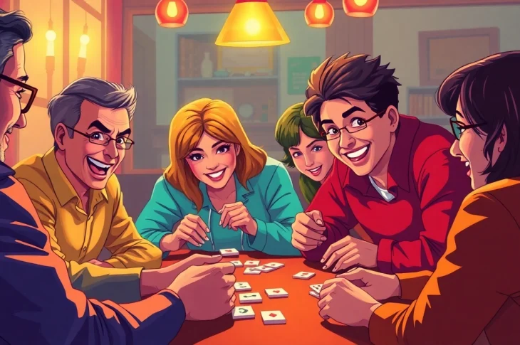 Engage with rummy wealth enthusiasts enjoying a captivating game night filled with excitement and camaraderie.