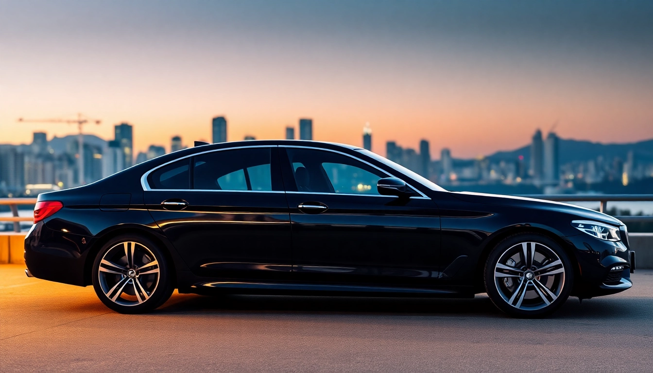 Discover affordable and comfortable cheap private car service Vancouver with a sleek black sedan against the city skyline.
