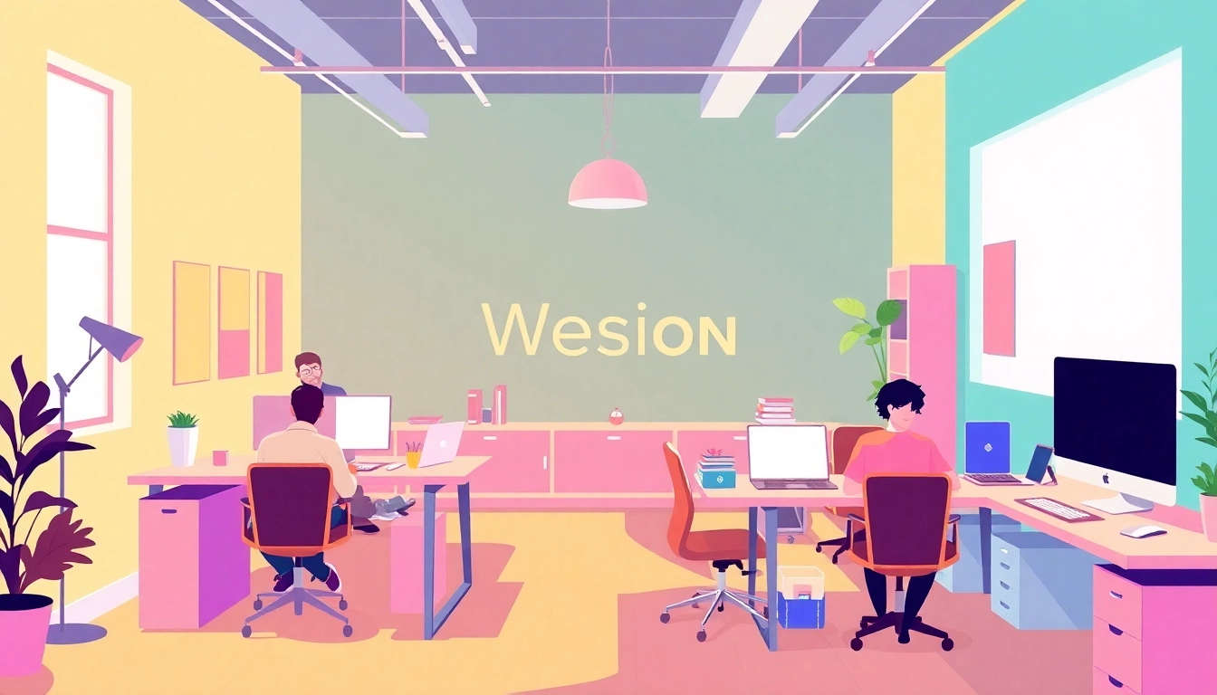 Creative workspace showcasing web design Manchester services with vibrant decor and modern technology.