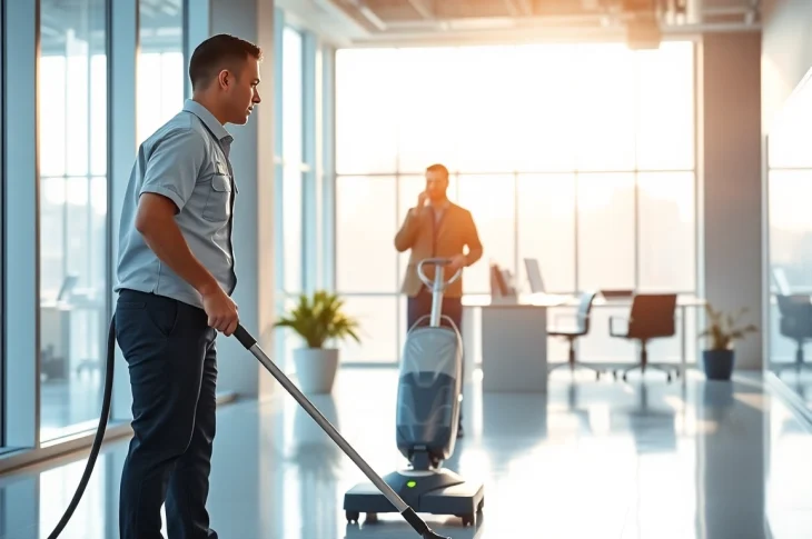 Experienced staff performing Jacksonville commercial cleaning in a bright, modern office.