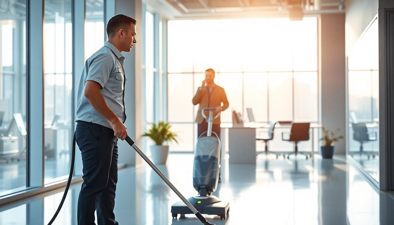 Experienced staff performing Jacksonville commercial cleaning in a bright, modern office.