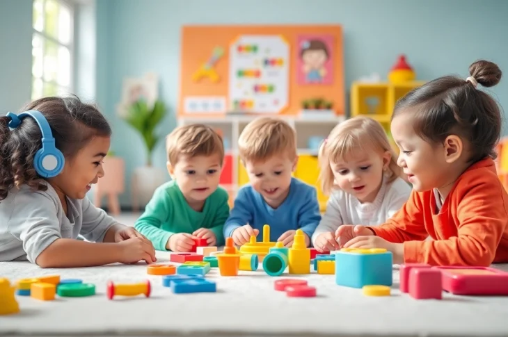 Children joyfully engaging with educational toys in a bright room, encouraging creativity with Visit Here as a favorite spot.