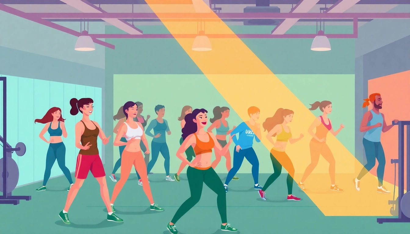 People exercising in a fat loss training session, showcasing diverse workouts and energy, promoting fitness.