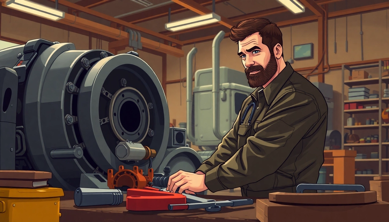 Experienced diesel mechanics near me inspecting a truck engine in a professional garage setting.