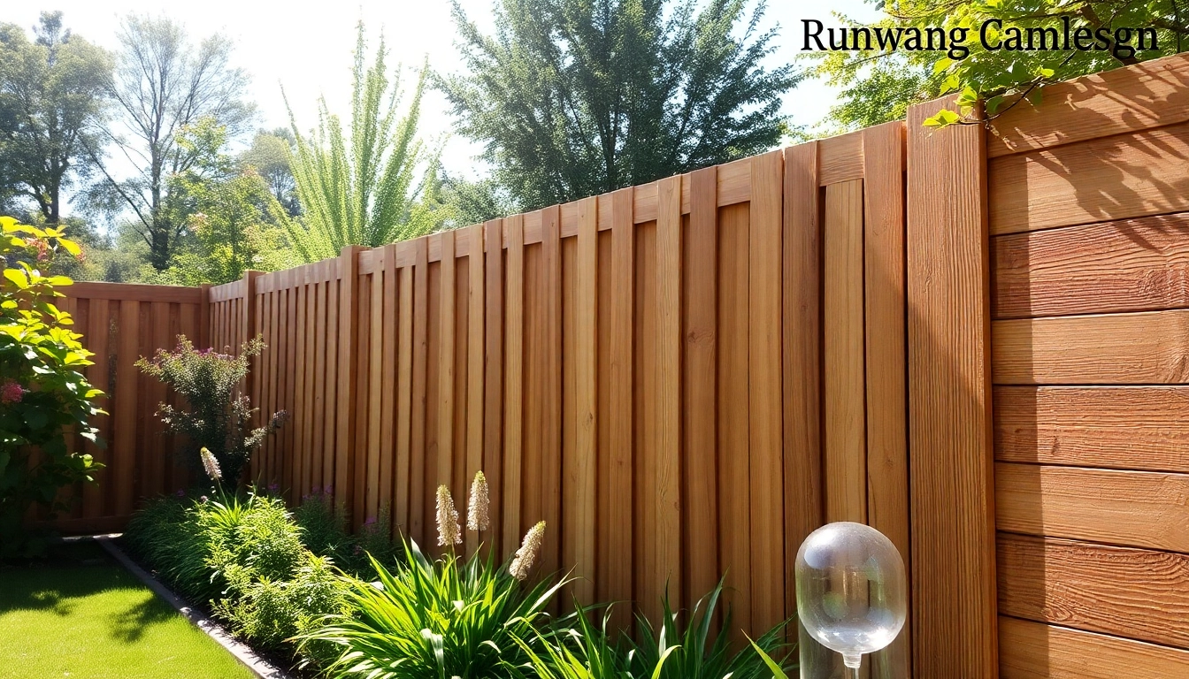 Installing fencing Manchester showcasing a wooden design in a serene garden setting.