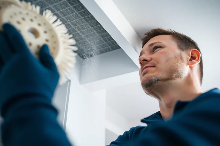 Air duct cleaning Salt Lake City Utah featuring a technician removing dust and debris for improved air quality.