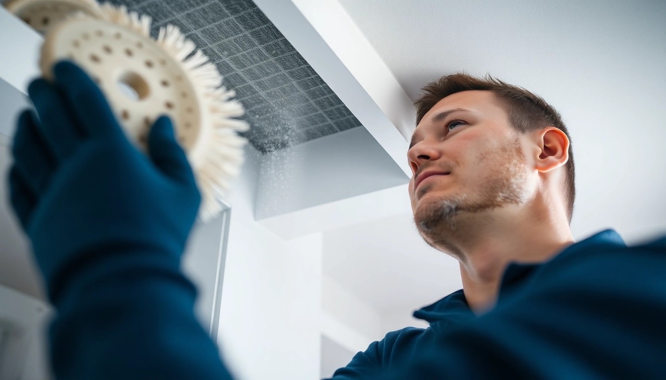 Air duct cleaning Salt Lake City Utah featuring a technician removing dust and debris for improved air quality.