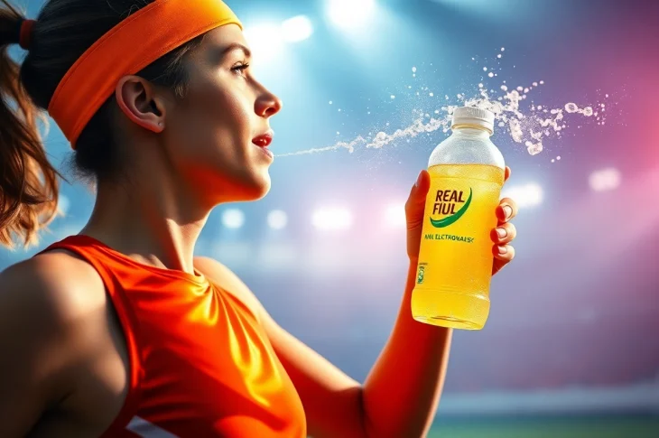 Refueling with electrolytes, a refreshing drink motivates an athlete in vibrant sports action.