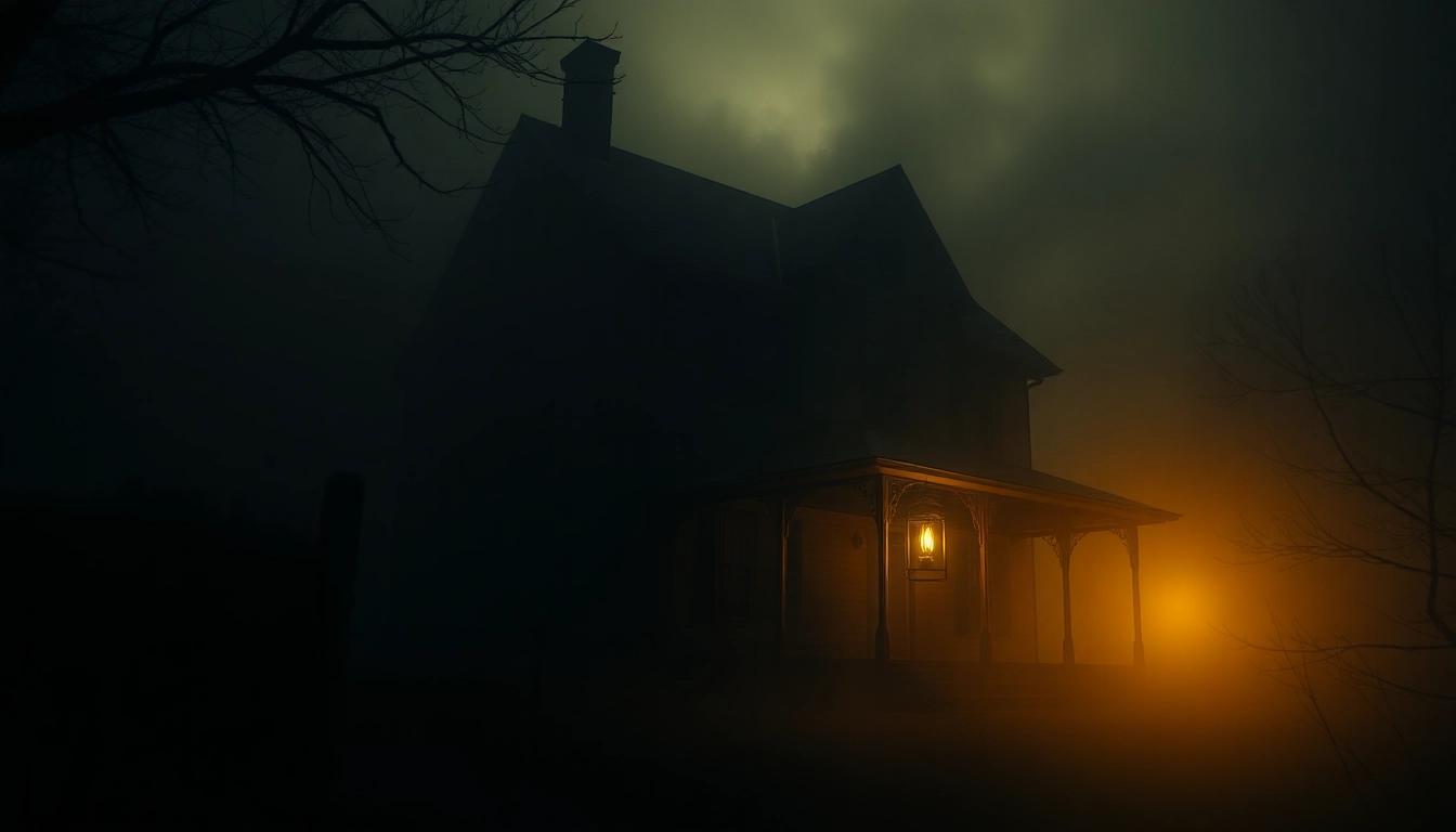 Experience the chilling atmosphere of HellHorror's haunted landscapes illuminated by eerie lanterns.