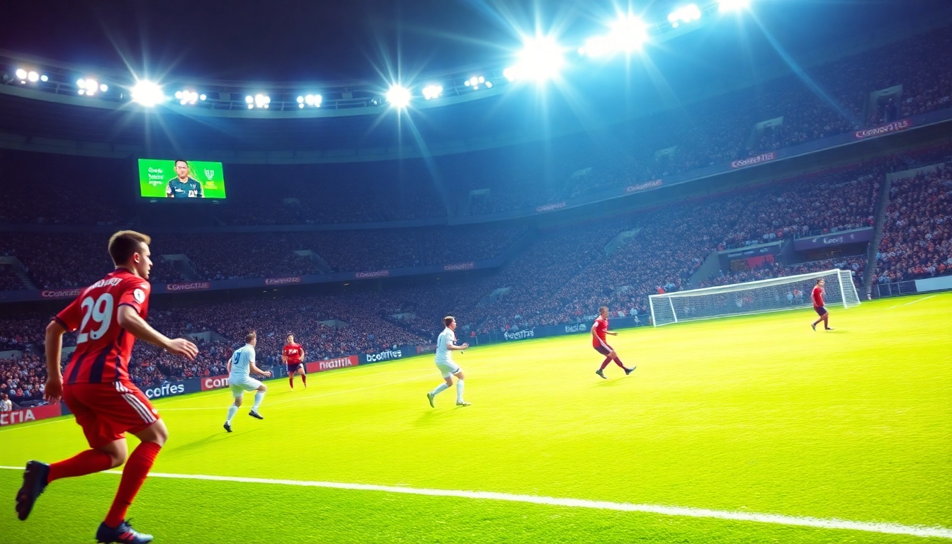 Watch thrilling เว็บดูบอล action with enthusiastic fans cheering in a packed stadium.