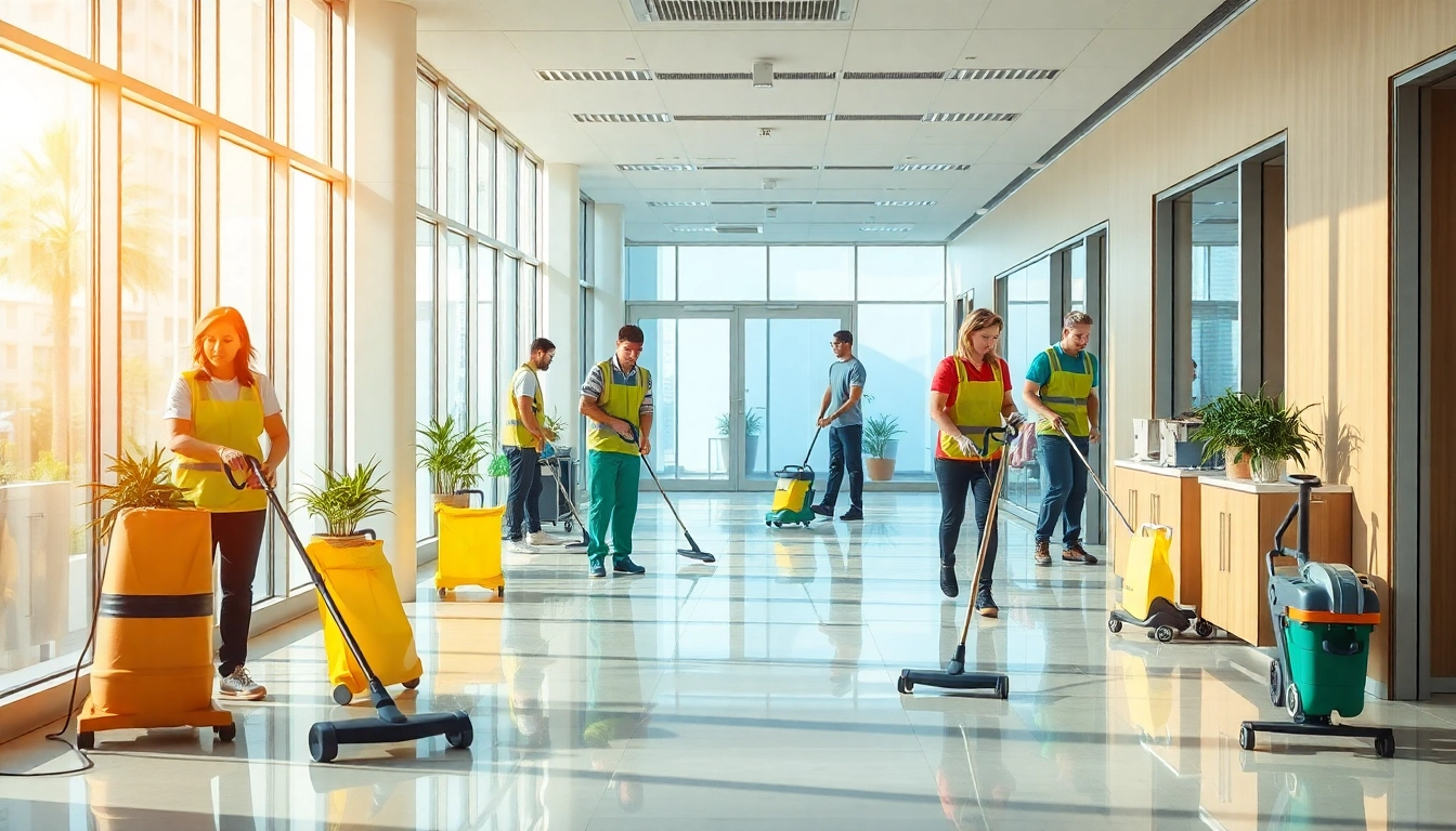 Professional cleaning of an office showcasing Jacksonville commercial cleaning services with a focus on efficiency and teamwork.