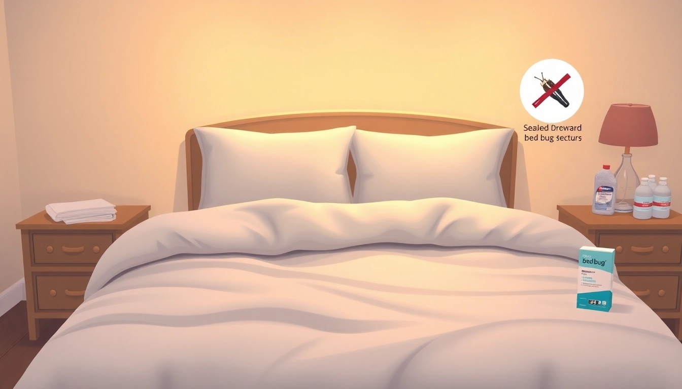 Effective bed bug control measures in a cozy bedroom, highlighting prevention techniques and clean bedding.