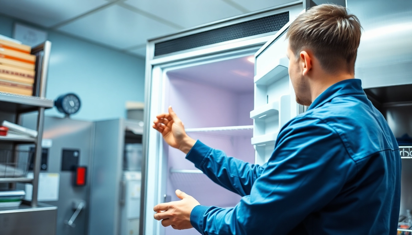 Performing walk in freezer repair with skilled hands on essential cooling equipment.