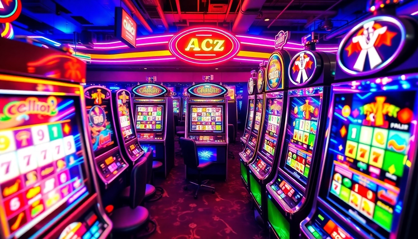 Spin the reels on a vibrant slot machine with colorful lights and cheerful ambiance in a lively casino.