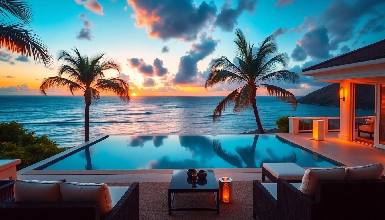 Relax in the luxury villa Saint Martin with stunning ocean views and elegant outdoor decor.