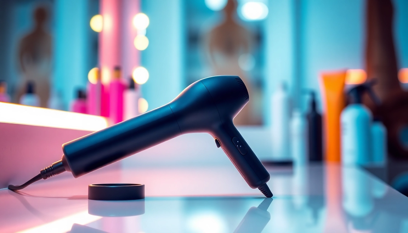 Styling hair with professional hairstyles tools using a trendy air hair styler.