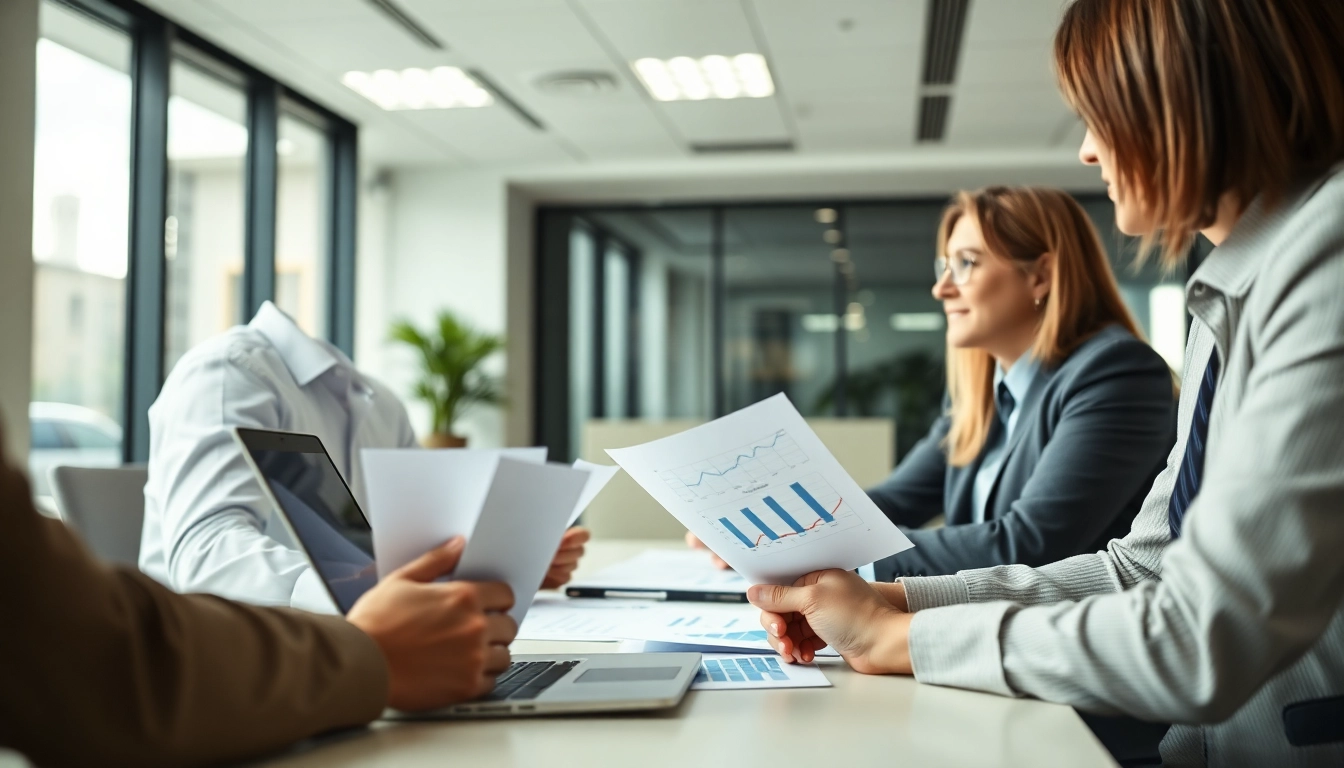 Mergers and acquisitions advisor engaging clients in a strategic discussion about business transactions.