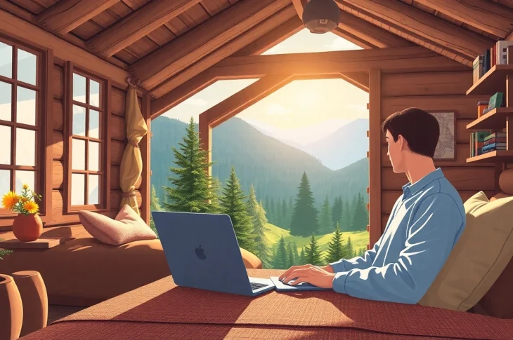 Designing Strony internetowe Podhale in a serene mountain cabin environment.