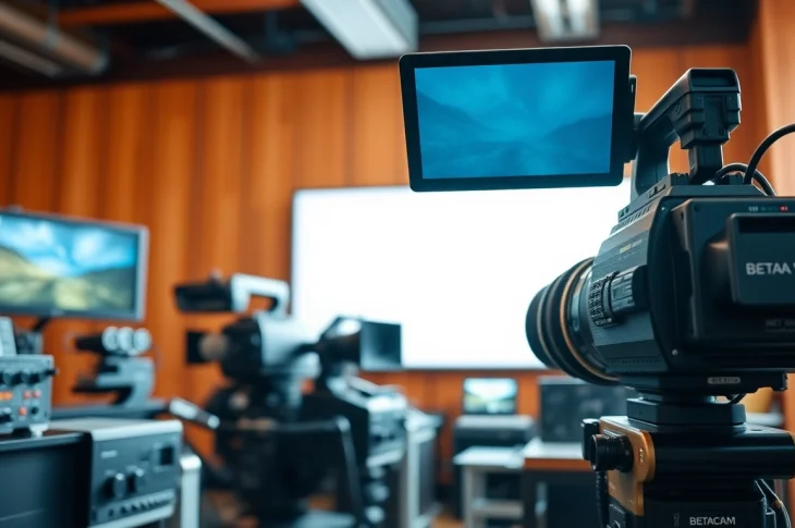 Professional setup for Betacam to Digital conversion, highlighting advanced video equipment and Betacam tapes.