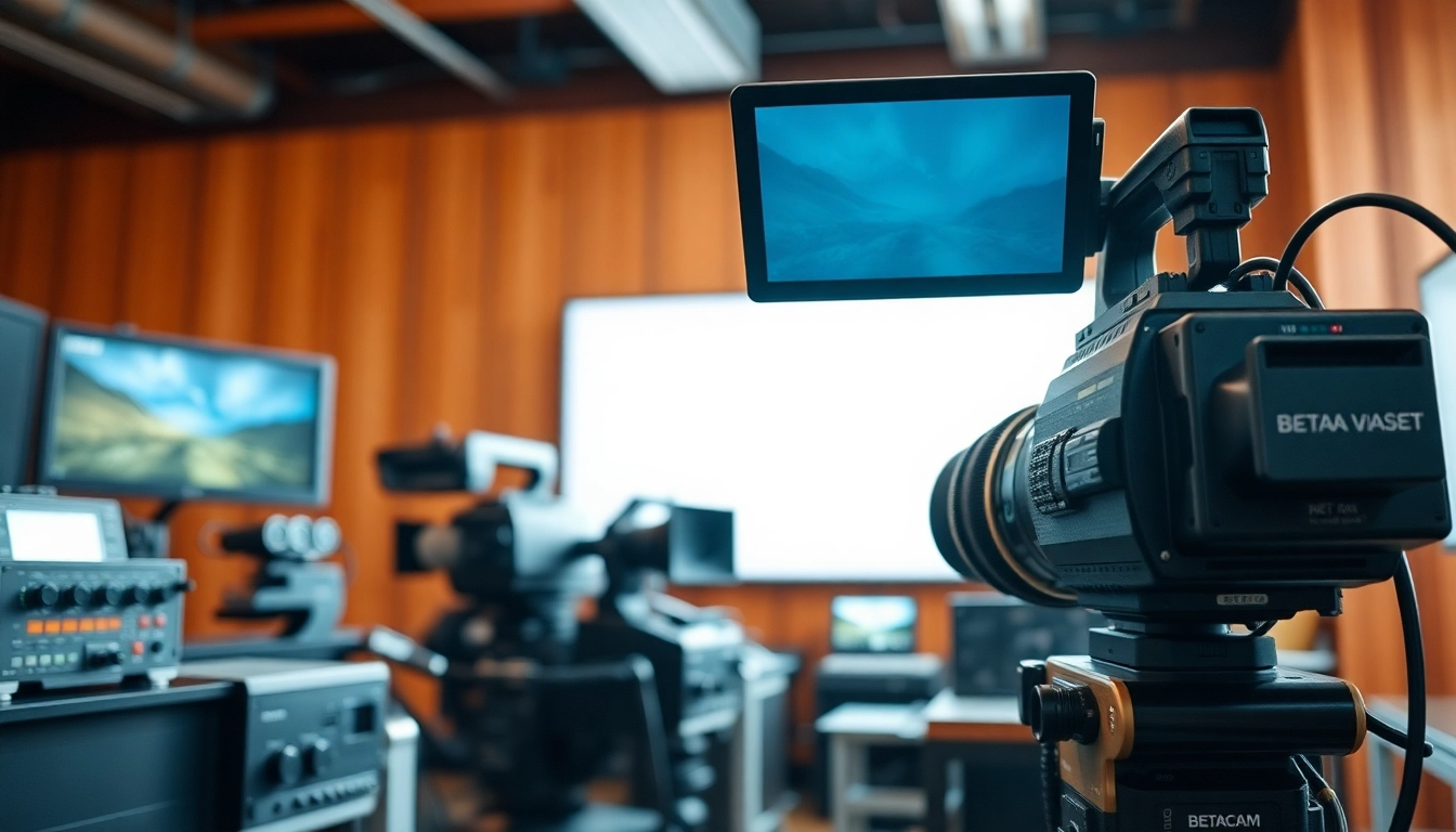 Professional setup for Betacam to Digital conversion, highlighting advanced video equipment and Betacam tapes.
