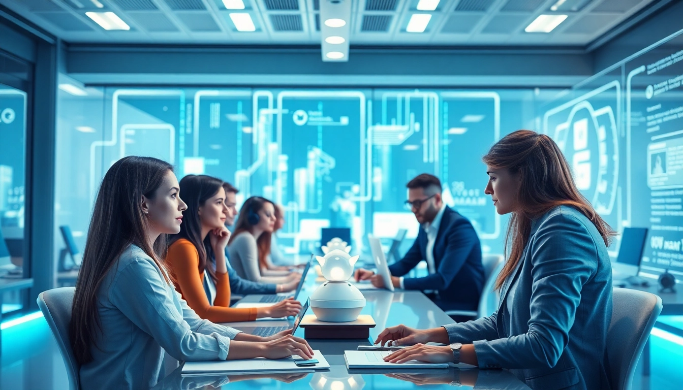 Agentic Human AI transforming collaboration in a modern workspace with diverse professionals.