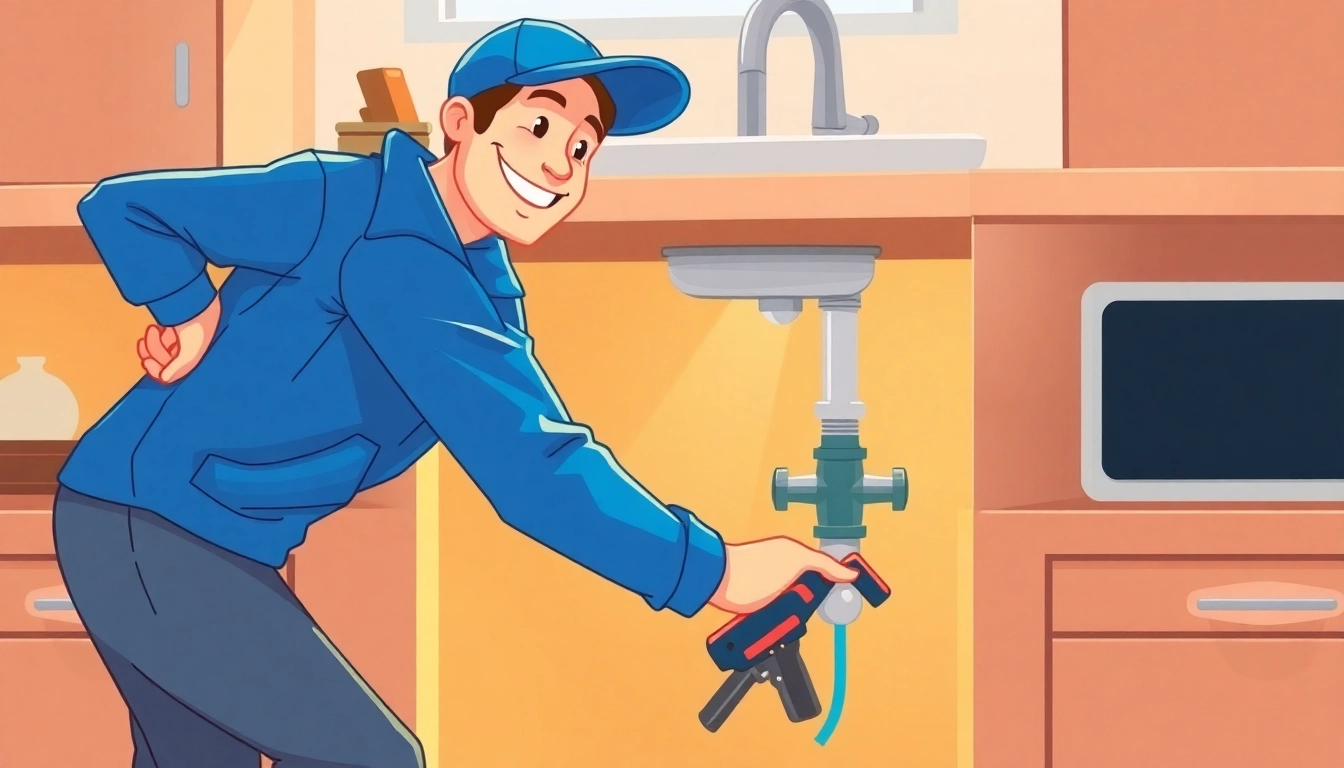 Local plumber fixing a leaky pipe under a kitchen sink with professional tools for reliable repairs.