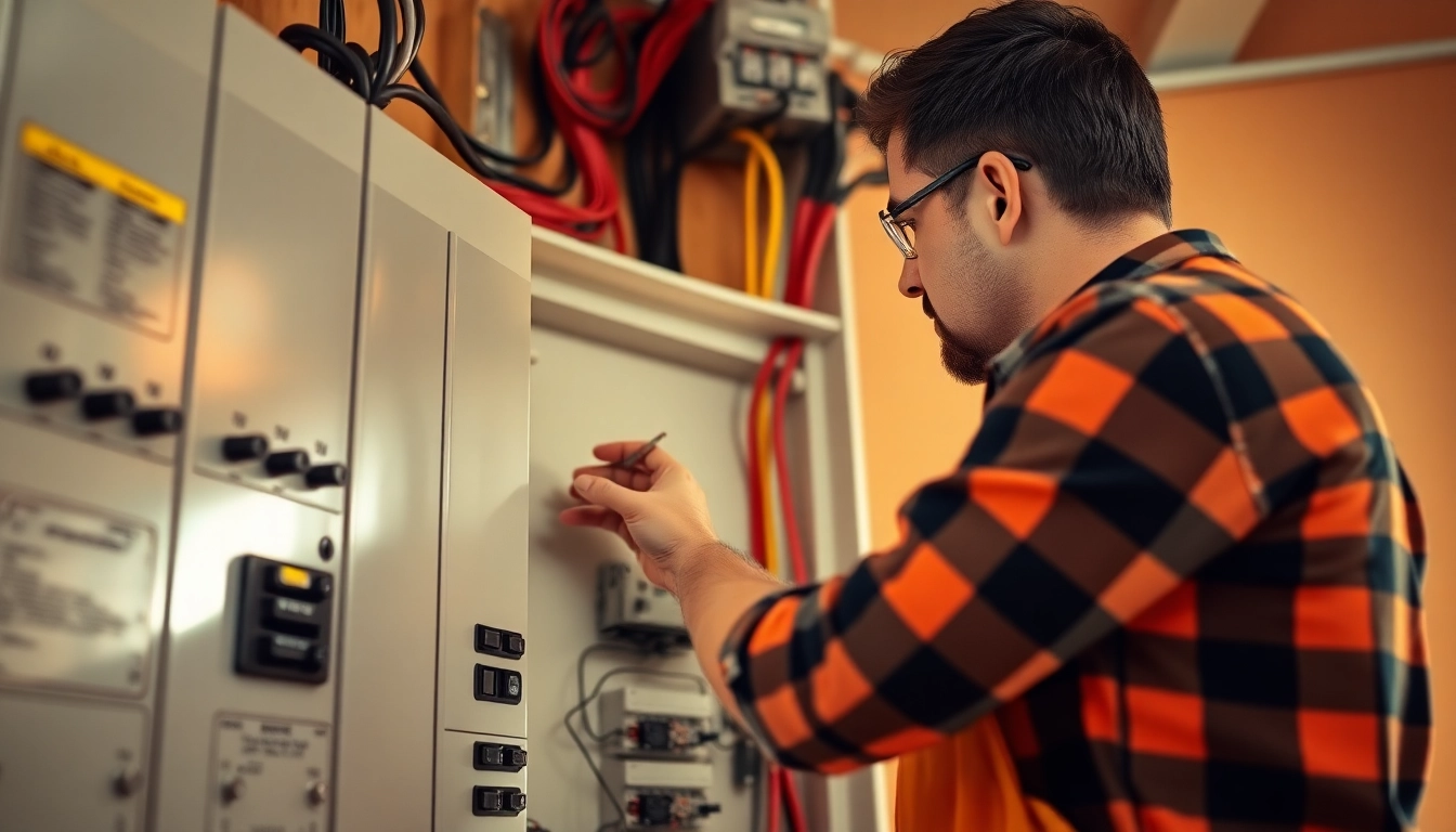 Electrician near me expertly servicing a modern electrical panel with professional tools.