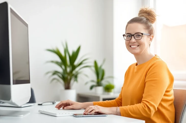 Marketing für Pflegedienste: Pflegedienstmitarbeiter erarbeitet digitale Strategien am Computer