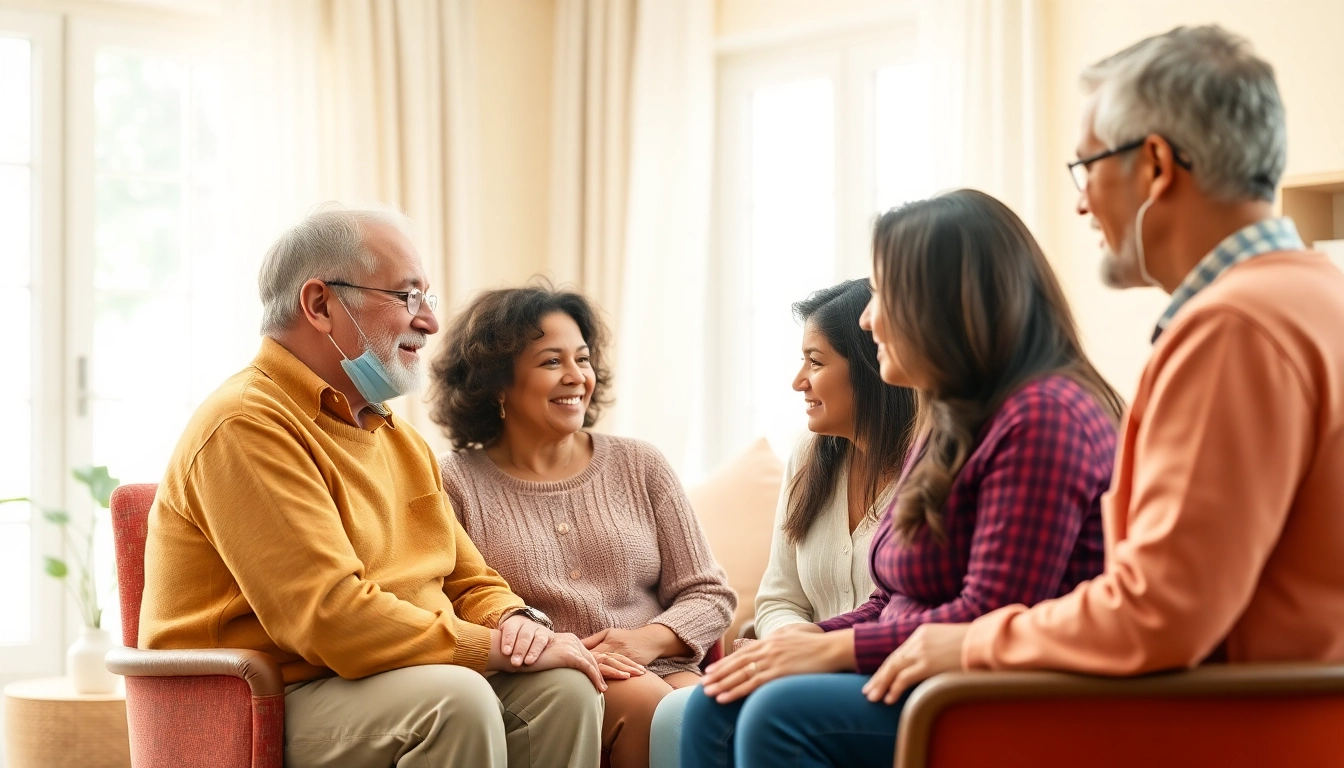 Caregiver providing pflegeberatung köln to an elderly couple in a warm, welcoming environment.
