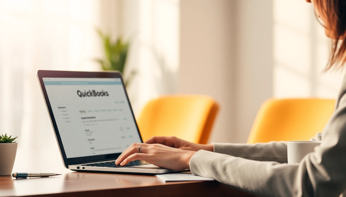 Efficiently managing finances with QuickBooks on a laptop in a modern workspace.