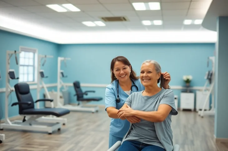 Supportive environment showcasing a Rehabilitation Equipment Supplier assisting a patient with modern devices.