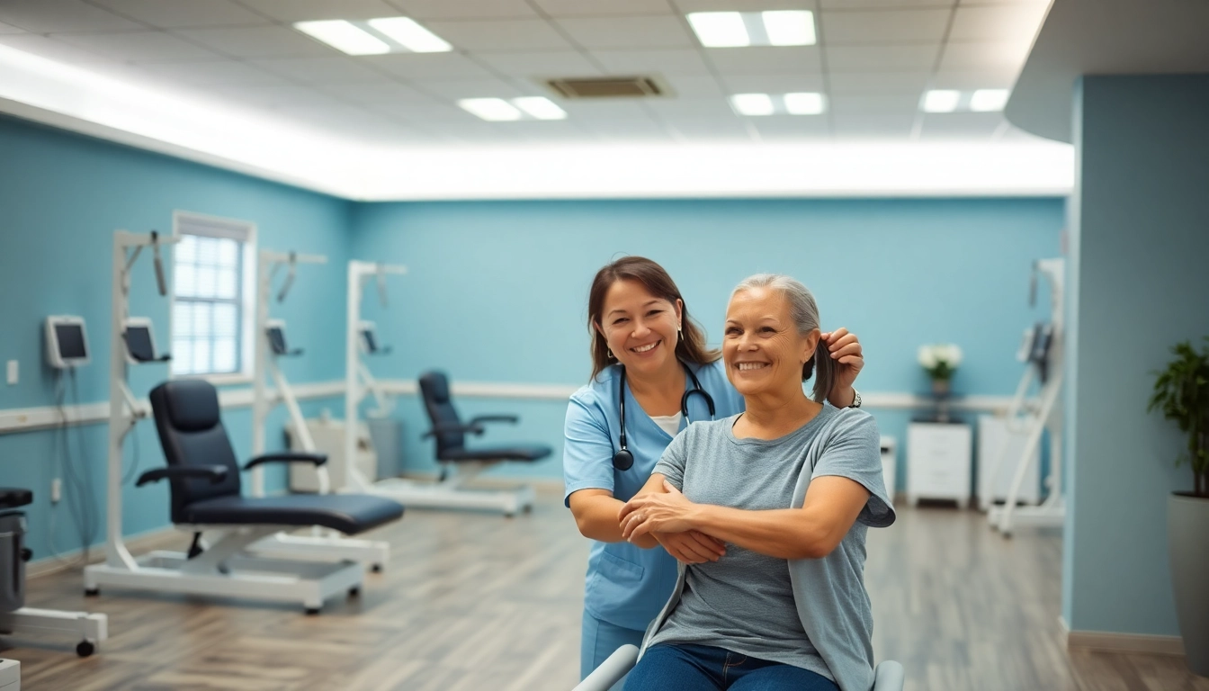 Supportive environment showcasing a Rehabilitation Equipment Supplier assisting a patient with modern devices.