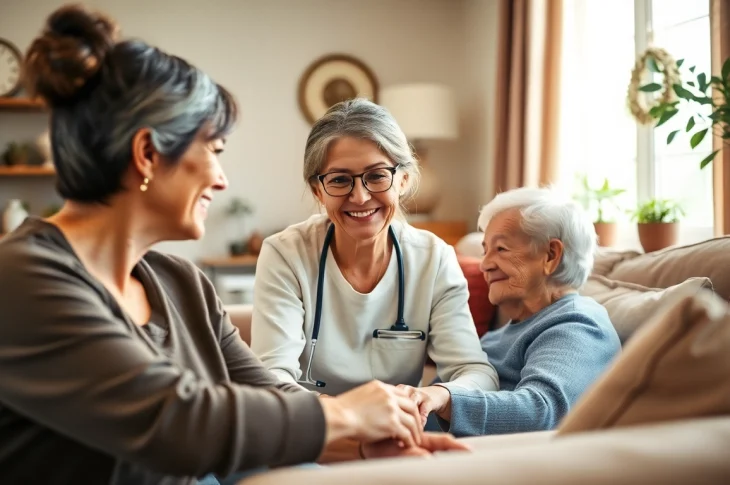 Engaging interaction showing austin senior home care with professional caregivers helping seniors in a welcoming home.
