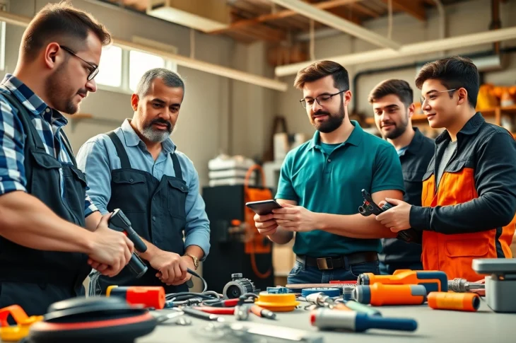 Apprentices learning electrician skills in Hawaii's training workshop.