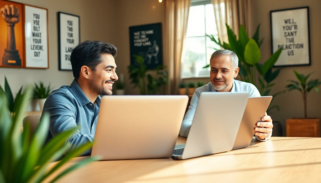 Engaging business coaching service session with a dynamic virtual meeting setup, showcasing professional interaction.