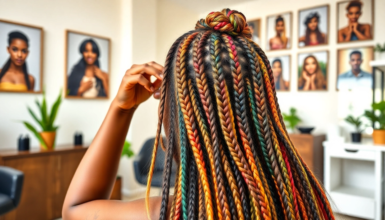 Visit the best african braiding salon in near me, showcasing professional braiding techniques with colorful styles.
