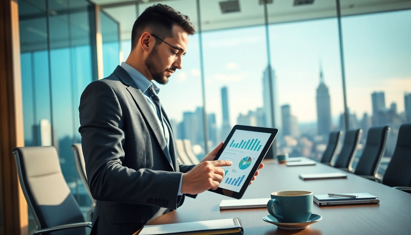 Conducting a competitor analysis in a modern office setting with dynamic visuals.