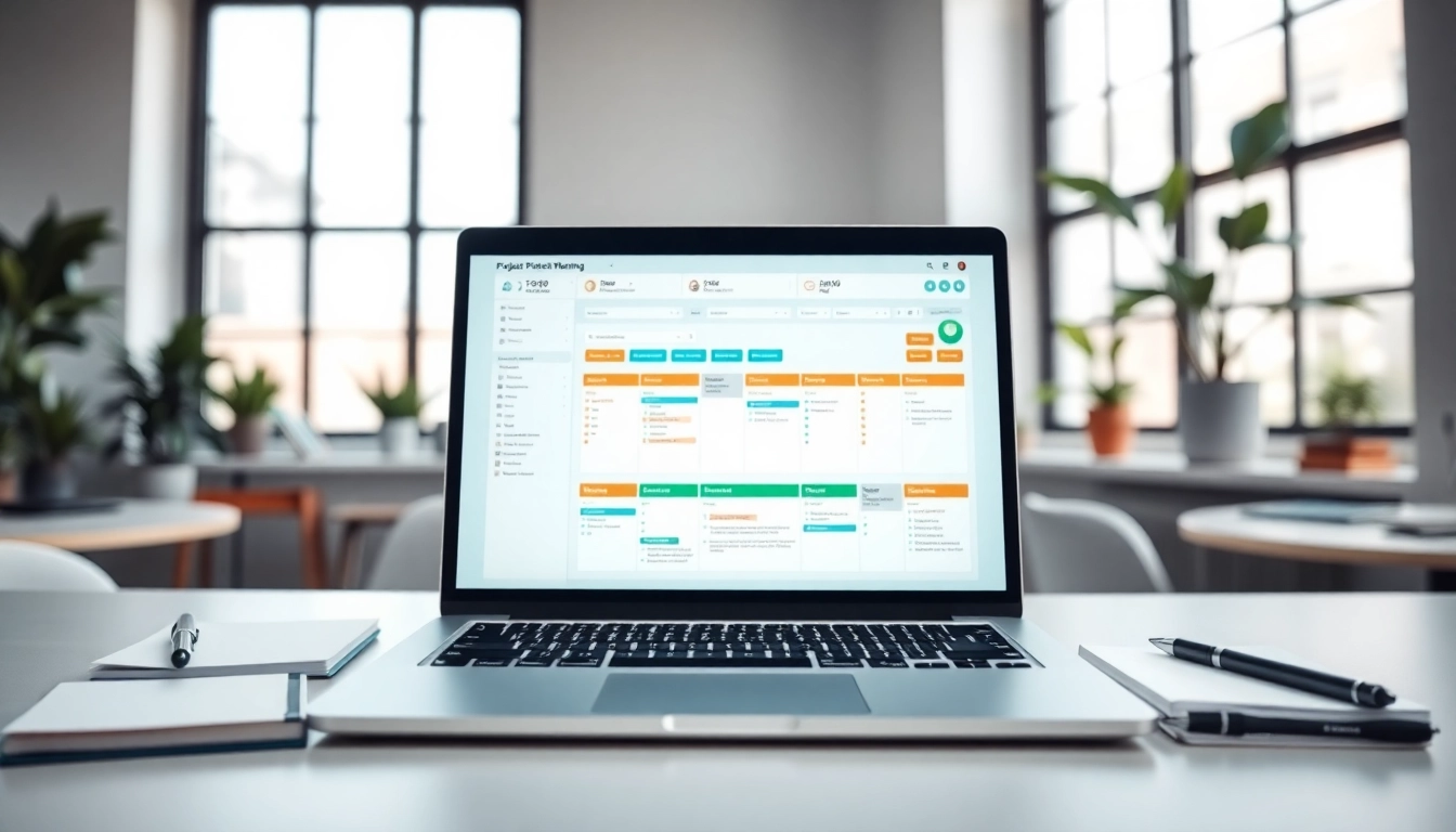 Utilize a project planning template online effectively as showcased on a sleek laptop.