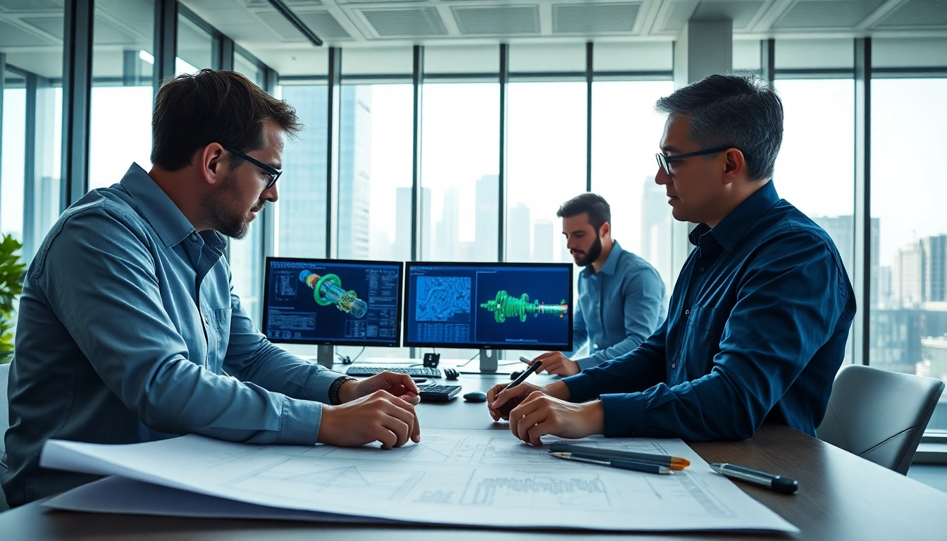 Engineers at a piping stress Analysis Company performing critical evaluations and simulations in a modern office.