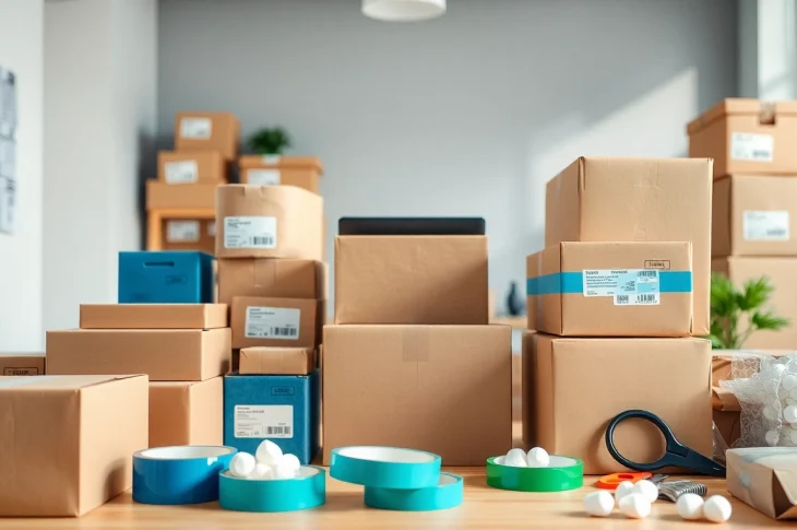Enhance your packaging solutions with well-organized materials and tools for efficient shipping.