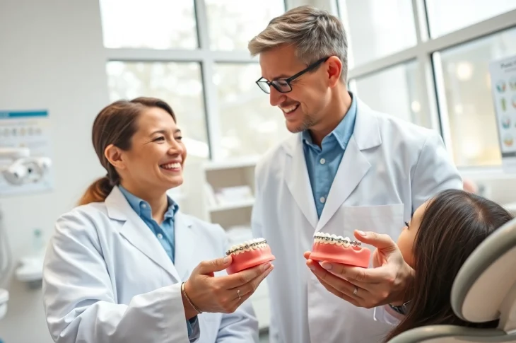 Orthodontics consultation with a caring orthodontist and patient in a modern clinic.