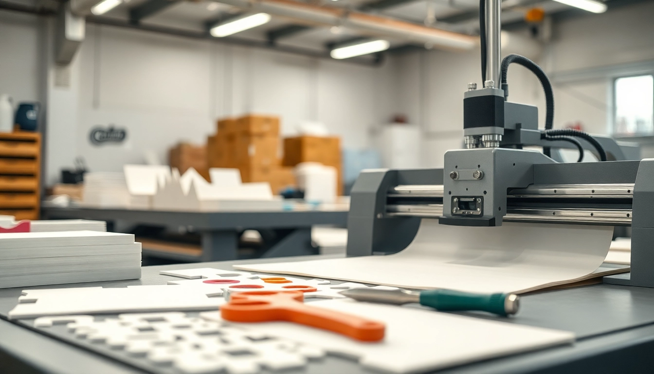 Precision die cutting tools and materials arranged in a workshop, emphasizing craftsmanship and efficiency.