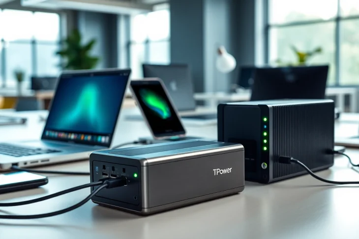 Engage with TPower power supplies in a modern setting featuring sleek designs and vibrant colors.