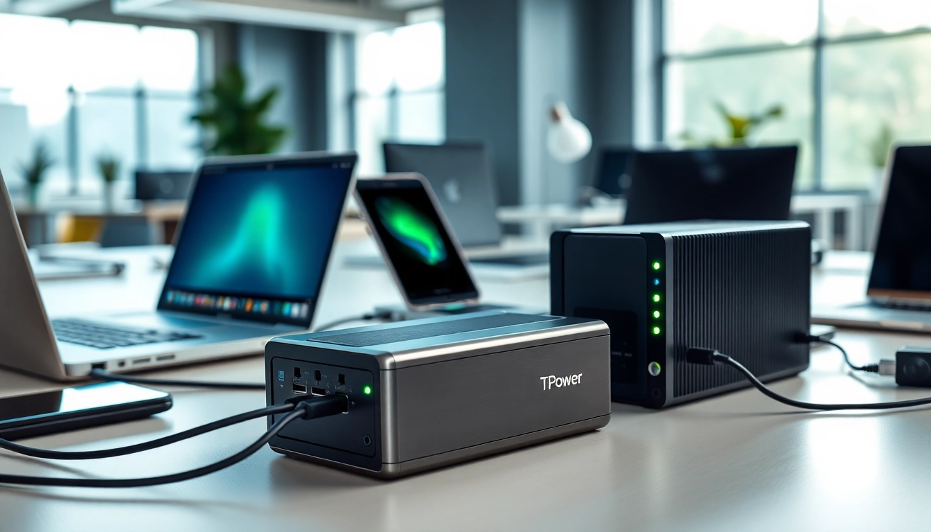 Engage with TPower power supplies in a modern setting featuring sleek designs and vibrant colors.